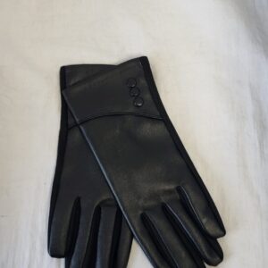Leather Gloves Black Women's New Button