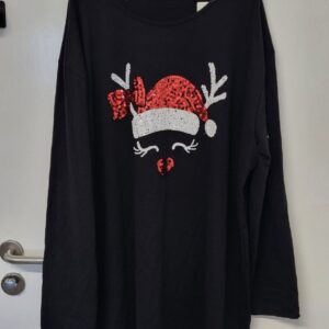 New Ladies Black Reindeer Sweatshirt Christmas Top One Size fits sizes 18 20 22