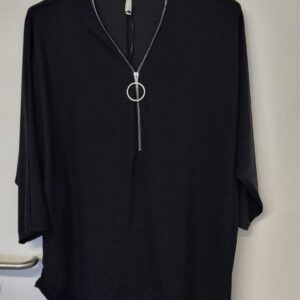 New Black Sparkle Zip Neckline Top One Size fits sizes 14 16 18 20