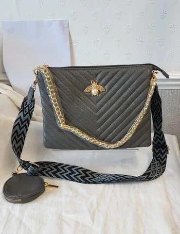 Grey Bee Crossbody Bag - Image 3