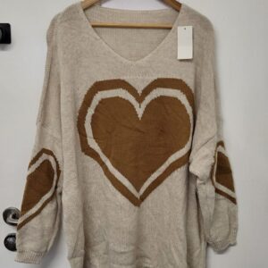 NEW Ladies Beige Heart Jumper One Size Fits 20 22