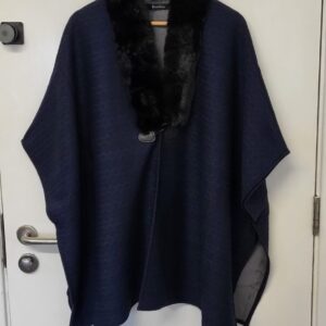 Navy Blue Fake Fur Collar Poncho One Size fits sizes 18 20 22