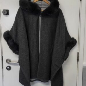Grey Fake Fur Collar Poncho One Size fits sizes 18 20 22