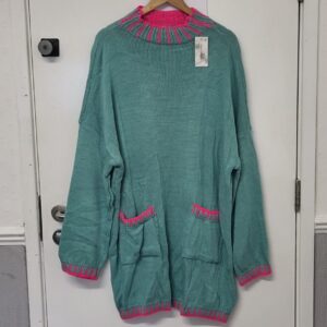 New Teal Blue Pocket edged with Pink Pocket Long Jumper One Size fits sizes 20 22
