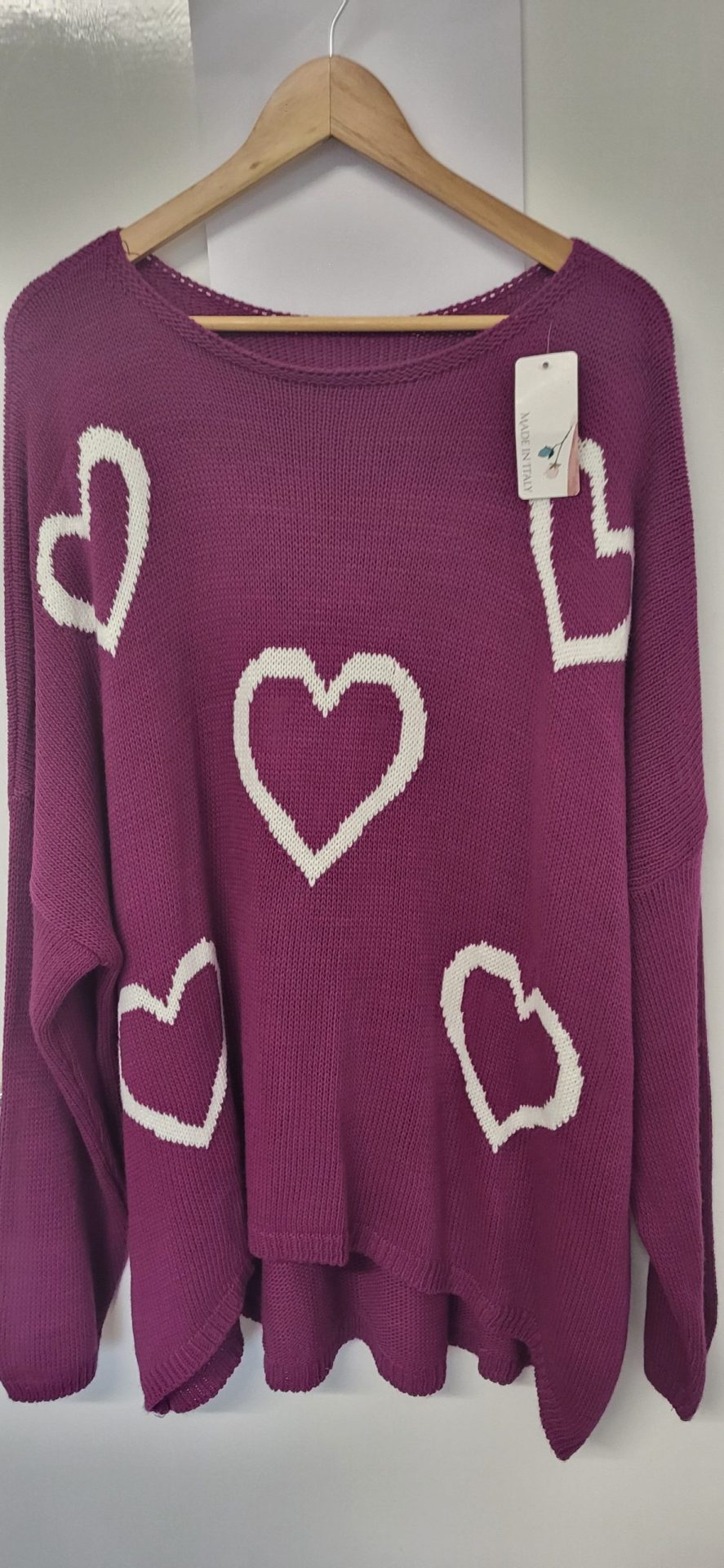 New Ladies Purple with White Hearts High Low Jumper One Size fits sizes 20 22 - Image 5