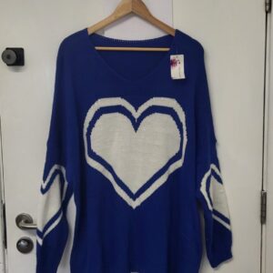 NEW Ladies Royal Blue Heart Jumper One Size Fits 20 22