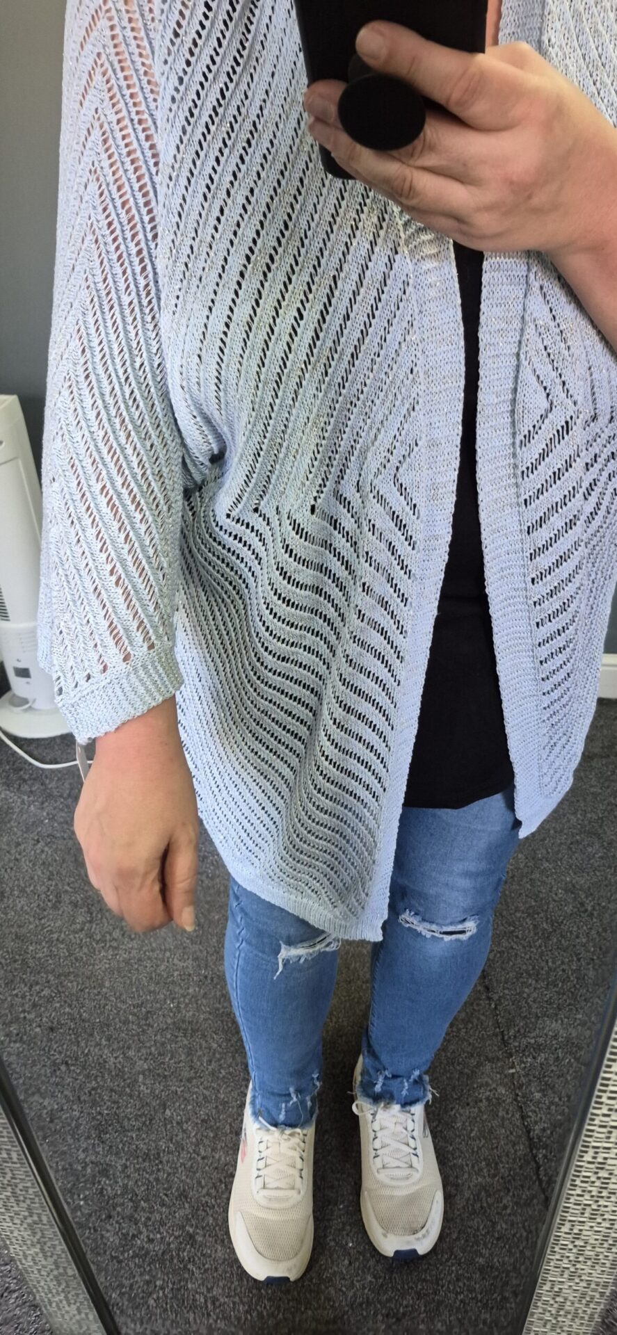New Ladies Lacy with fleck Sky Blue Cardigan One Size fits sizes 18 20 22 24 - Image 3