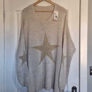 New Beige with Gold Star Jumper One Size fits sizes 18 20 22
