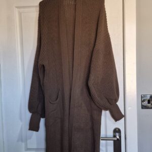 New Ladies Light Brown Long Length Pocket Cardigan One Size fits sizes 10 12 14 16