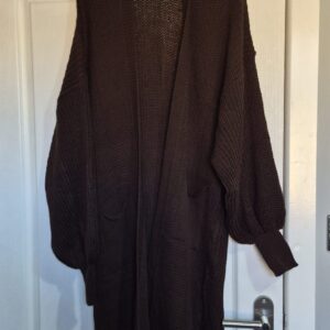 New Ladies Dark Brown Long Length Pocket Cardigan One Size fits sizes 10 12 14 16