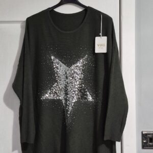 Jumper New Tags Green Colour Ladies Womens Star Sequin Sparkle One Size fits sizes 16 18