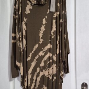 Khaki Brown Splash Jersey Tunic or Dress with Snood One Size fits 20 22 New Collection