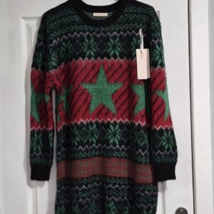 Sweet Lady Black with Green Star Long Jumper New Tags Wool L / XL Fits 16 18