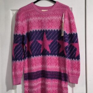 Sweet Lady Pink with Blue Star Long Jumper New Tags Wool L / XL Fits 16 18