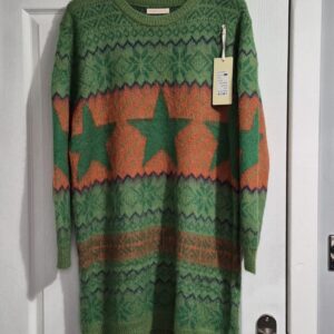 Sweet Lady Green with Orange Star Long Jumper New Tags Wool L / XL Fits 16 18