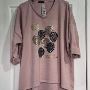 Dusky Pink Ladies V Neck High Low Sweatshirt One Size fits sizes 18 20 22