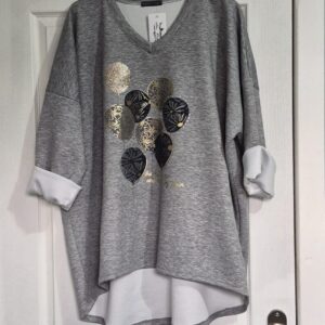 Grey Ladies V Neck High Low Sweatshirt One Size fits sizes 18 20 22