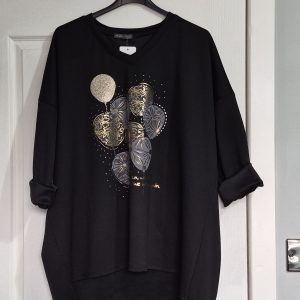 Black Ladies V Neck High Low Sweatshirt One Size fits sizes 18 20 22