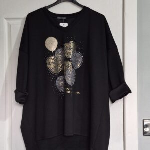 Black Ladies V Neck High Low Sweatshirt One Size fits sizes 18 20 22