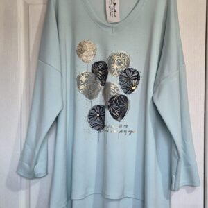 Pale Blue Ladies V Neck High Low Sweatshirt One Size fits sizes 18 20 22