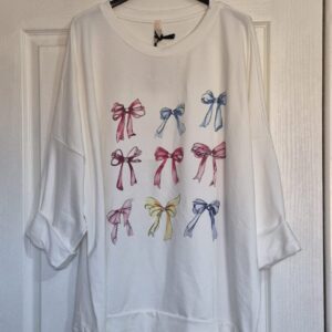 New White Bow Lacy Sweatshirt One Size fits sizes 18 20 22 NON RETURNABLE
