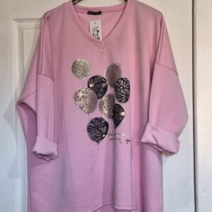 Candy Pink Ladies V Neck High Low Sweatshirt One Size fits sizes 18 20 22