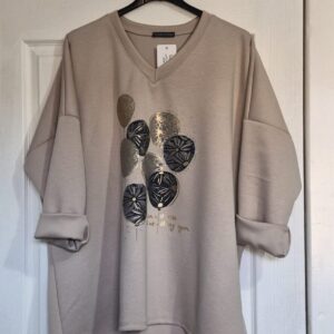 Beige Ladies V Neck High Low Sweatshirt One Size fits sizes 18 20 22