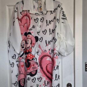 NEW Ladies White Heart Button Up Shirt Blouse One size fits sizes 18 20 22 24