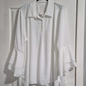 New Ladies White Frill Sleeve Top One Size fits sizes 18 20 22