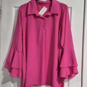 New Ladies Cerise Pink Frill Sleeve Top One Size fits sizes 18 20 22