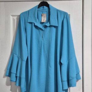 New Ladies Blue Frill Sleeve Top One Size fits sizes 18 20 22