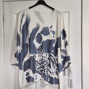 New Ladies Blue V Neck Diamond Pattern Jumper One Size fits sizes 18 20 22