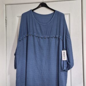 New Ladies Denim Blue Chain Detailing Top One Size fits sizes 18 20 22