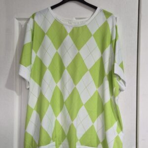 New Ladies Lime White Diamond Top One Size fits sizes 18 20 22