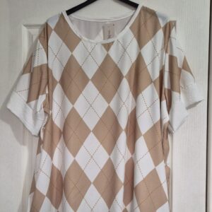 New Ladies Beige White Diamond Top One Size fits sizes 18 20 22