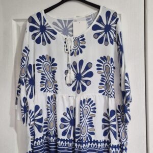 New Ladies Royal Blue Pattern Top One Size fits sizes 18 20 22