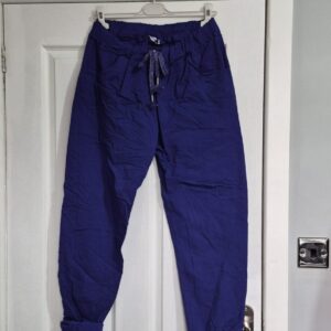 NEW Ladies Dark Royal Blue Stretchy Crinkle Magic Trousers One Size Fits 18 20 22 Size 2