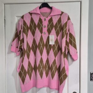 New Ladies Pink with Beige Diamond Top One Size fits sizes 18 20 22