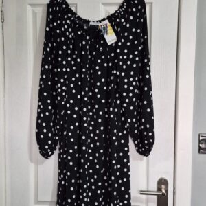 New Ladies Black white Polka Dot Dress One Size fits sizes 18 20 22