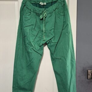 NEW Ladies Light Green Stretchy Crinkle Magic Trousers One Size Fits 18 20 22 Size 2