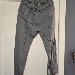 NEW Ladies Grey Stretchy Crinkle Magic Trousers One Size Fits 18 20 22 Size 2