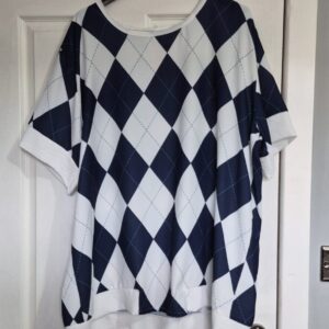 New Ladies Navy Blue White Diamond Top One Size fits sizes 18 20 22