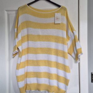NEW Ladies Yellow Striped Short Sleeved Jumper One Size fits sizes 18 20 22 NON RETURNABLE