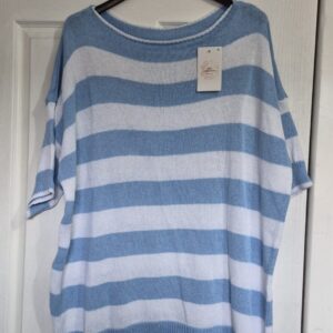 NEW Ladies Blue Striped Short Sleeved Jumper One Size fits sizes 18 20 22