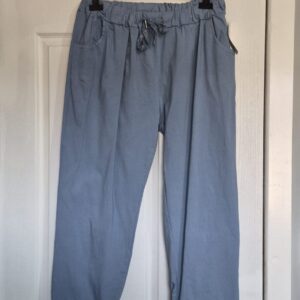 NEW Ladies Denim Blue Stretchy Non Crinkle Magic Trousers One Size Fits 22 24 Size 3