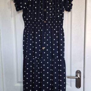 New Ladies Navy Blue Polka Dot Maxi Dress One Size fits sizes 14 16 18 20