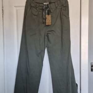 New Ladies Khaki Green Wide Leg Stretchy Magic Trousers One Size fits sizes 10-16 Size 1