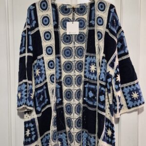 New Ladies Crochet Royal Blue Circle Cardigan One Size fits sizes 16 18 20 22