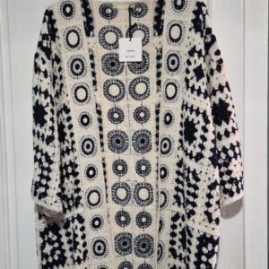 New Ladies Crochet Navy Blue Circle Cardigan One Size fits sizes 16 18 20 22