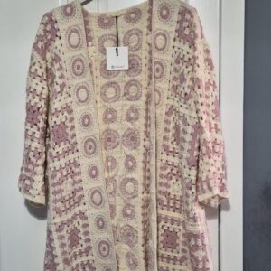 New Ladies Crochet Pink Cardigan One Size fits sizes 16 18 20 22
